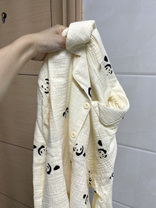 日系婴儿棉纱睡衣女款春秋季长袖套装可爱熊猫纯棉家居服2024新款