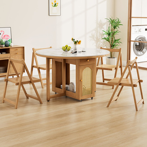 实木折叠餐桌小户型家用带收纳柜可移动桌子靠墙变圆桌可折叠饭桌