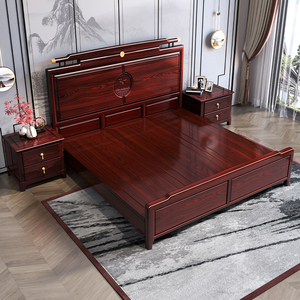 印尼紫檀红木床主卧1.8米1.5双人床中国风新中式现代简约红木家具