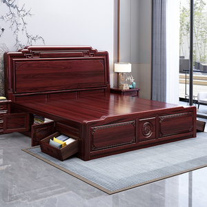 红木床1.8米双人床中式新古典主卧菠萝格木大床紫檀木全实木婚床