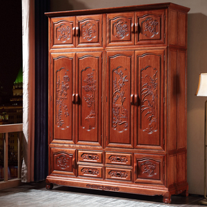 红木衣柜全实木花梨木大衣柜3门4门中式衣橱原木柜古典红木家具