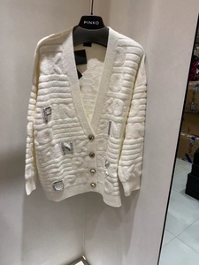 皇冠老店香港代购 Pinko秋冬新款亮钻装饰时尚气质针织外套