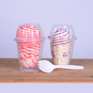 一次性圣代杯可爱塑料布丁加厚250ml奶昔冰淇淋透明冷饮杯带盖