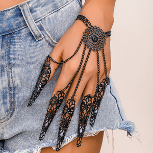 暗黑哥特风金属尖爪指甲套一体式手链 异域复古变装造型配手饰品