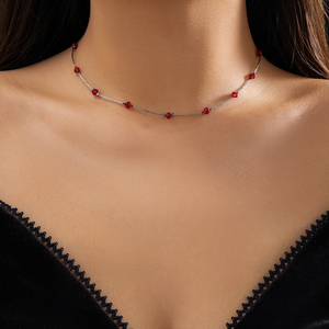 红色水晶金丝链项链女 欧美夏季新款小众设计网红搭配饰品锁骨链