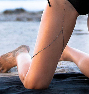 简约主义欧美风时尚潮流性感渡假沙滩腿链女铜珠流苏大腿链身体链