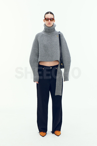 【现货五折】RECTO设计师22AW粗羊毛高领短款系腰带毛衣女SHEECHO