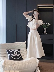 法式小香风套装女2024夏新款名媛气质高级感白色短袖半身裙两件套