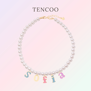 Tencoo彩色字母珍珠项链个性名字定制项链设计感小众字母项链