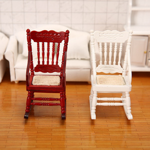 DollHouse娃娃屋BJD微缩模型OB11白色喷漆摇摇椅家具迷你木制场景
