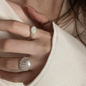 s925纯银海洋气息|戒指女贝壳造型欧泊石小众设计感新款轻奢饰配