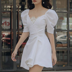 现货白色小礼服裙平时可穿小个子短款礼服女生日小众洋装小礼服