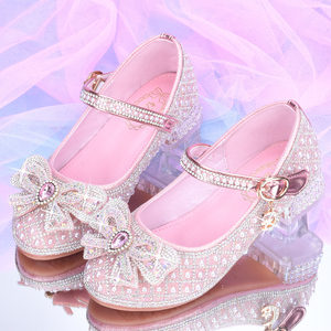 女童单鞋公主鞋新款洋气水钻儿童水晶鞋女孩花童礼服鞋白色演出鞋