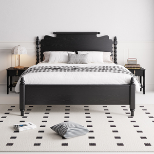 中古风复古实木床1.8米卧室双人美式红橡木法式大气高端画卷床