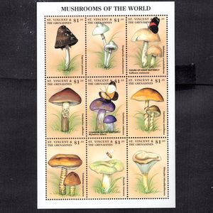 圣文森特格林纳丁斯1998植物菌类蘑菇昆虫蝴蝶蜜蜂邮票Ms全新