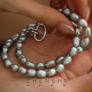 【如澜】淡水珍珠项链纯银灰色调巴洛克气质满串链女送妈妈礼物
