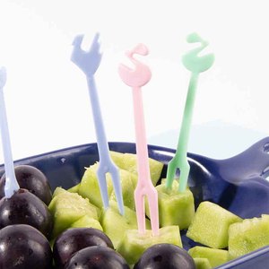 韩国水果叉日照彩色可爱卡通动物头像创意原生树脂食品水果签套装