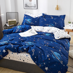 四件套蓝色宇宙卡通风被套床单可爱星星被单星空星球儿童床上用品