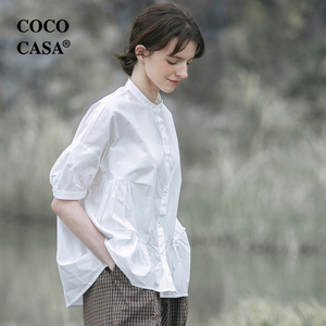 cococasa原创法式设计感纯棉文艺白色衬衫女2024夏新欧货宽松上衣