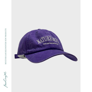 ins紫色帽子大标字母鸭舌帽女韩国冬季新品显脸小软顶街头棒球帽