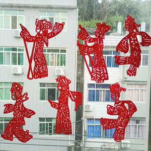 中国传统镂空剪纸窗花皮影人物 特色手工艺布织布幼儿园创意挂饰