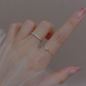 2023年新款锆石爱心两件套戒指甜美精致小众韩国指环时尚一对饰品