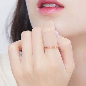 18K玫瑰金链条戒指黄金K黄时尚素金锁链指环食指中指尾指守护戒女