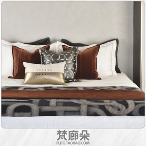 梵廊朵12件套床品现代轻奢皮质橘色简约系样板房家居软装床上用品
