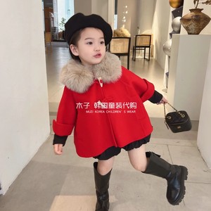 韩版童装女童冬装双面羊绒大衣女宝宝小香风红色毛呢外套时髦洋气