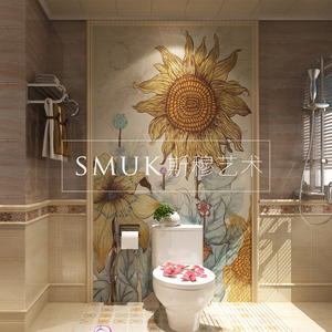 马桶浴室卫生间玄关背景墙贴装饰画自粘防水地贴壁挂画向日葵花卉