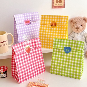 ins韩风彩色格子牛皮纸袋礼品包装小礼物纸袋可爱收纳整理袋子潮