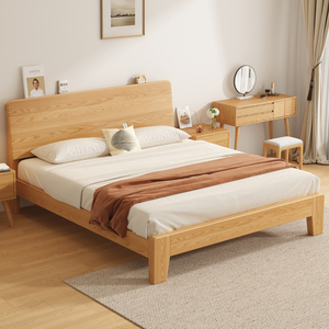 全实木床简约现代1米8双人床架主卧民宿家用1.5单人1.2橡木经济型