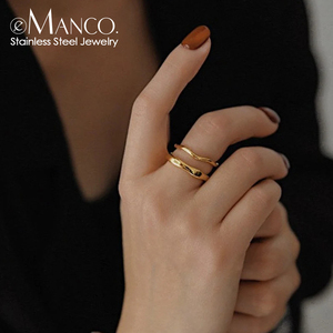 eManco饰品钛钢戒指欧美时尚手饰女士不锈钢个性ins指环镀18K金色
