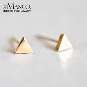 eManco欧美饰品韩版时尚流行三角形耳钉不锈钢镀金耳饰钛钢耳环女