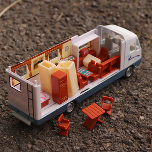 合金房车模型 大巴 旅行车 路虎拖车回力声光汽车 拼装组装玩具车