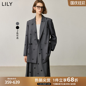 LILY2024秋新款女装优雅刺绣宽松OL通勤百搭高级感职场西装外套女