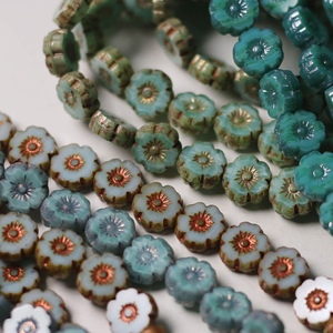 蓝绿合集小花珠 约8mm手作手工串珠材料捷克玻璃珠