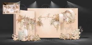 小预算香槟色婚礼设计效果图背景婚庆舞台迎宾区喷绘PSD模板素材