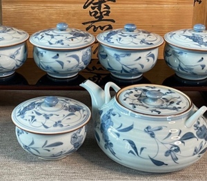 日本庆四郎青花染付茶具茶道具茶壶茶杯汤吞茶碗陶瓷瓷器