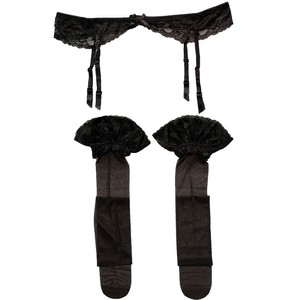 黑色女士纯色蕾丝舒适XL性感吊袜带+蕾丝花边长筒丝袜套装GA1016