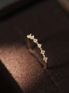 14K黄金排钻戒指细女小众设计轻奢冷淡风个性复古轻奢冷淡风个性