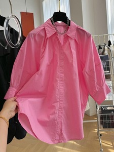 设计感小众独特别致高端洋气气质棉布中袖衬衫女夏季法式上衣小衫