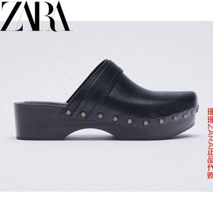 Zara女装百搭凉鞋厚底 铆钉饰皮革拼接木底鞋1219 810 阿里巴巴找货神器