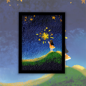 可爱童话插画油画画风 夜空中最亮的星 摘星小孩 幼儿轻松纸浆画