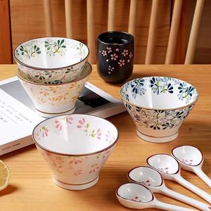 日式复古斗笠碗家用高级感陶瓷碗商用高脚碗5英寸餐具饭碗菜盘子