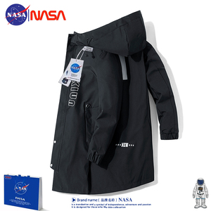 NASA联名2024春秋新款外套男胖子大码风衣中长款帅气男装戴帽夹克