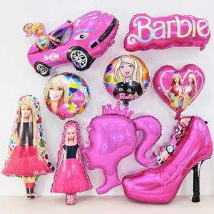 芭比娃娃铝膜气球 皇冠头 汽车 高跟鞋 女孩子生日装饰卡通气球
