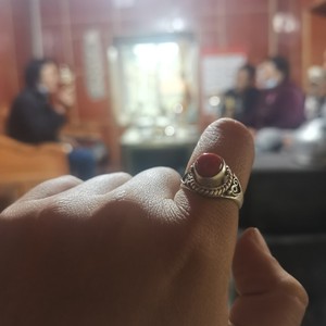 藏式老珊瑚绿松石戒指 尼泊尔纯手工工艺 925纯银活口戒指