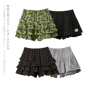 日本童装外贸原单尾货纯棉女童中大童蛋糕荷叶边叠层短裙裤
