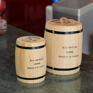 精美咖啡豆储物罐仿橡木桶茶叶罐木质密封罐 大号小号咖啡厅装饰